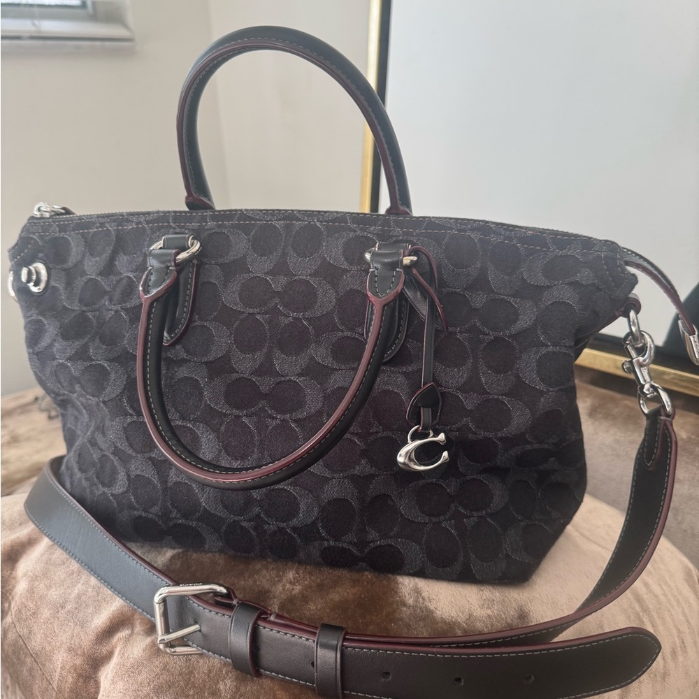 COACH Cara denim with Calfskin shoulder bag - Picture 12 of 12